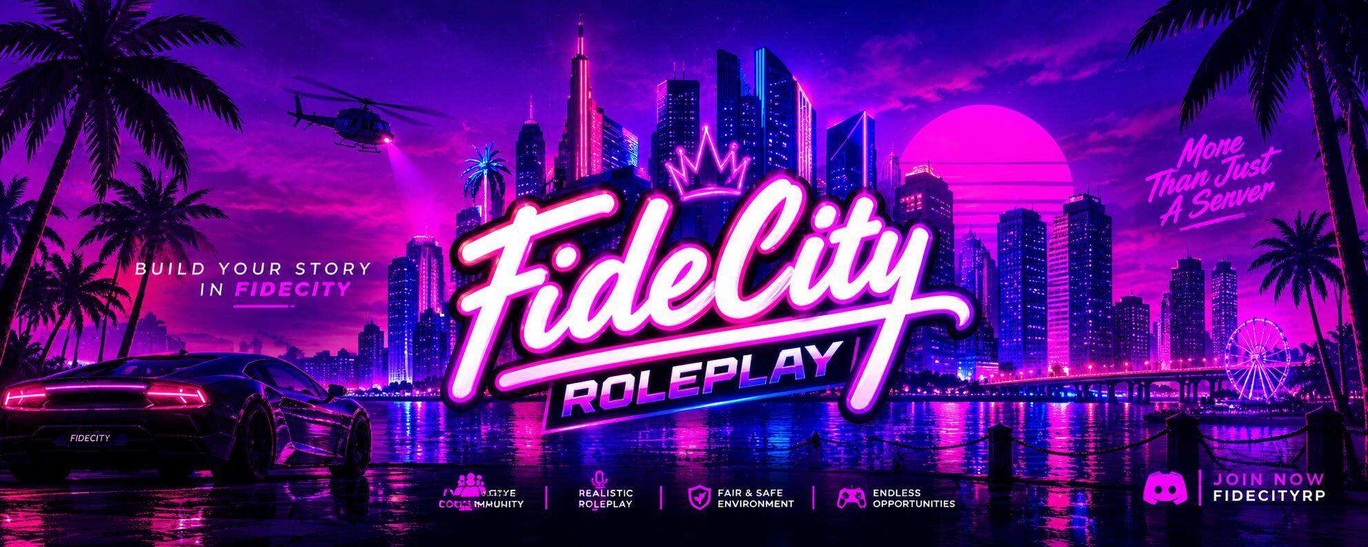 Discovery splash banner for Fide City Roleplay Discord server