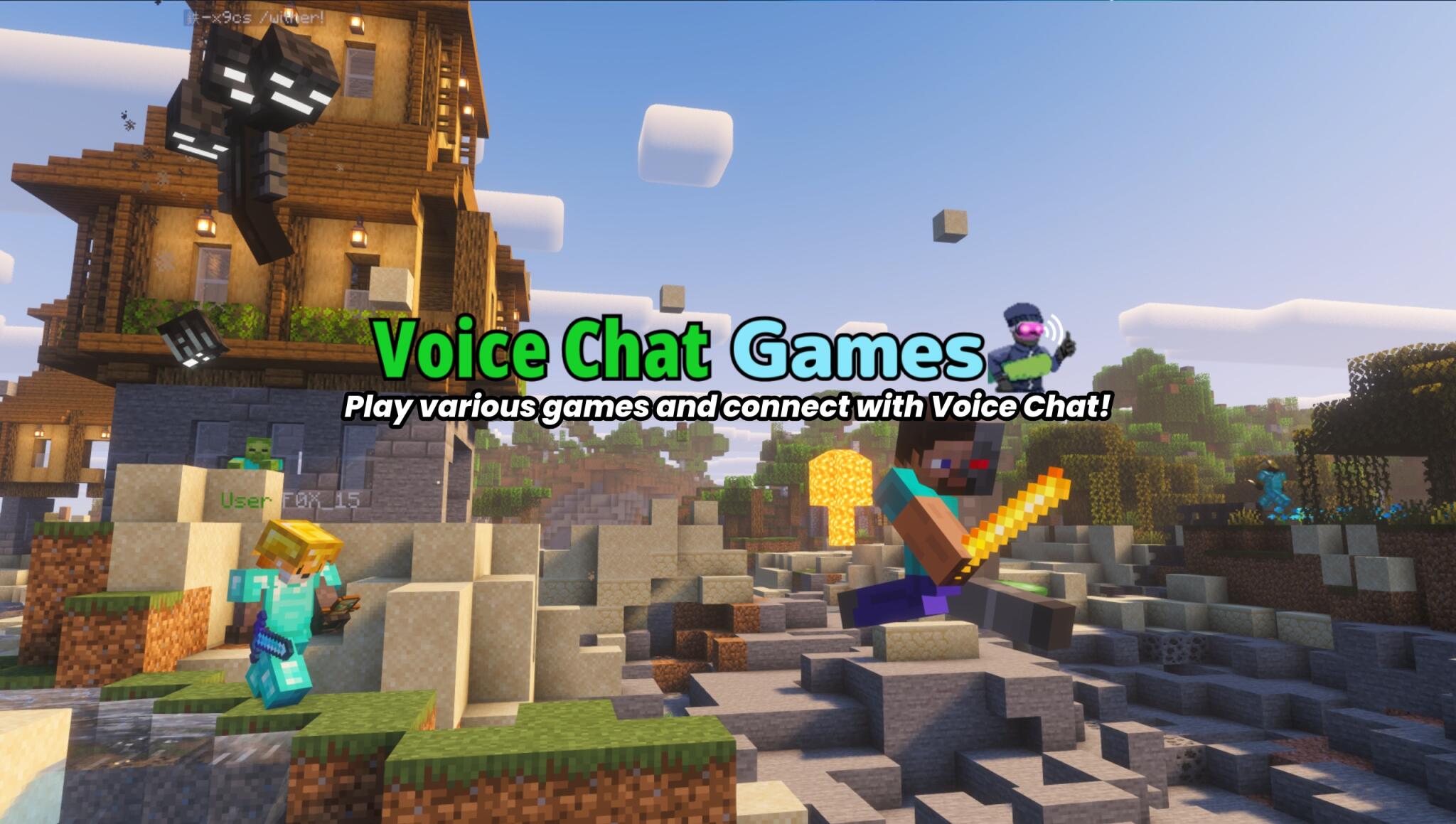 Discovery splash banner for Voice Chat Games | Minecraft Livestreams & Events Discord server
